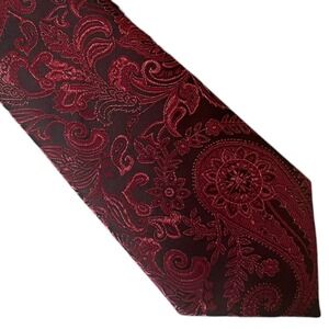 DiBanGu Silk Tie Burgundy Red Black Paisley Jacquard Hand Tailored Mens Necktie